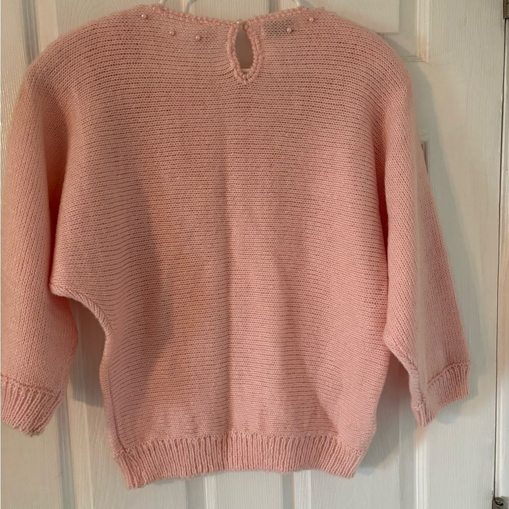 Pink Pearl Embellished Knit Sweater Vintage L - Picture 2 of 6
